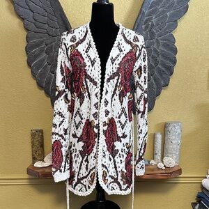 Dept Floral Knit Cardigan Sweater With Tie
